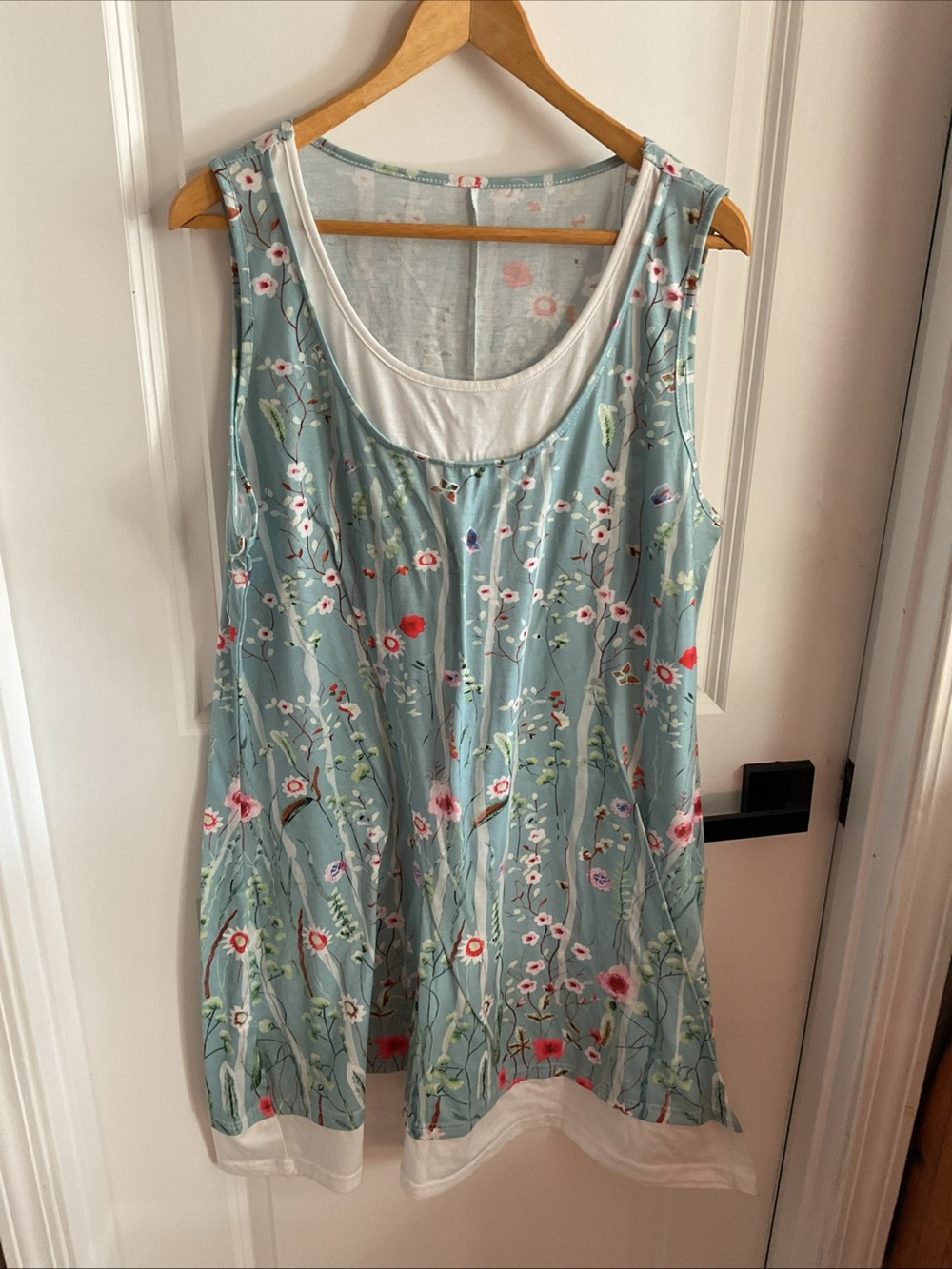 Light Blue Floral Midi Dress with Scoop Neck - Ladies Size 2XL